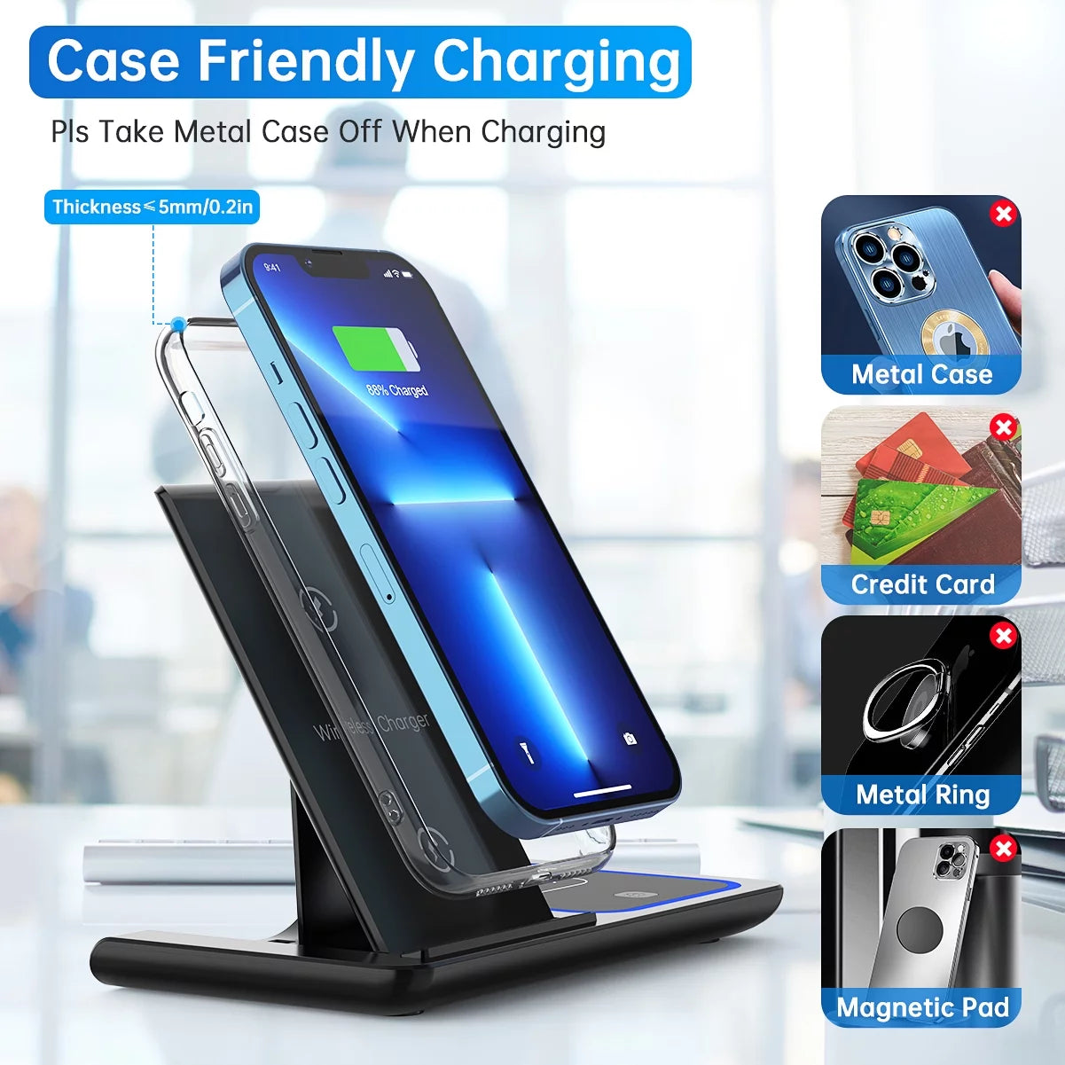 Wireless Charging Station, 18W Fast Charger for iPhone 16/15/14/13/12/11/Pro Max/Plus, 3-in-1 Stand for Apple Watch Series SE 10/9/8/7/6/5/4/3 and AirPods Pro/3/2 (Includes QC3.0 Adapter)